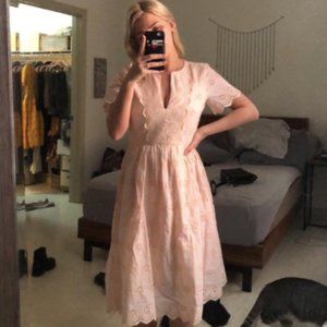 scalloped eyelet midi dress